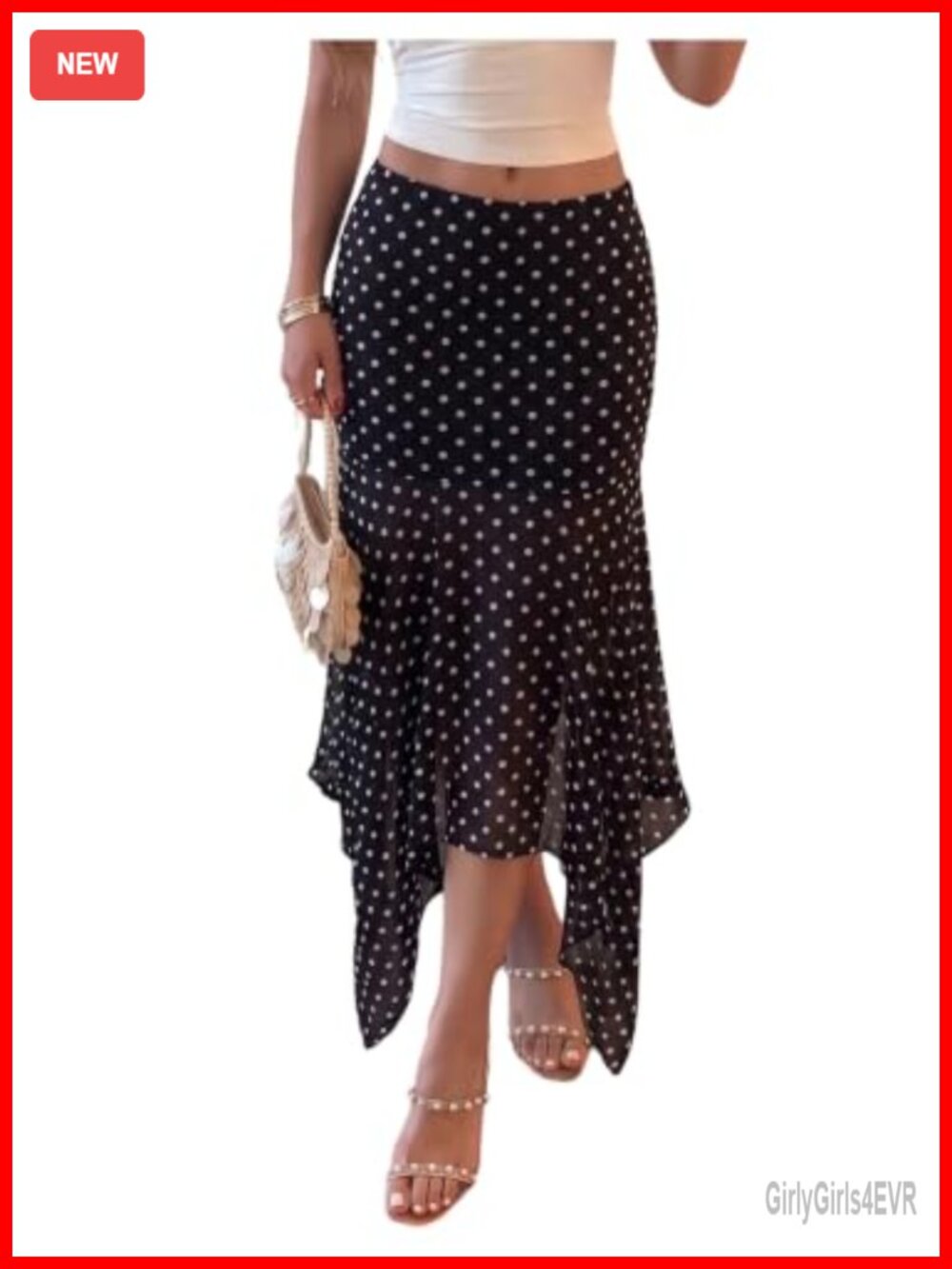 Womens Polka Dots Asymmetrical Maxi Skirt Low Rise Flowy Vintage Summer